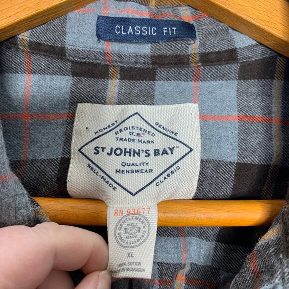 St. John's Bay men's unisex brown gray plaid flannel button down shirt XL - Picture 6 of 7